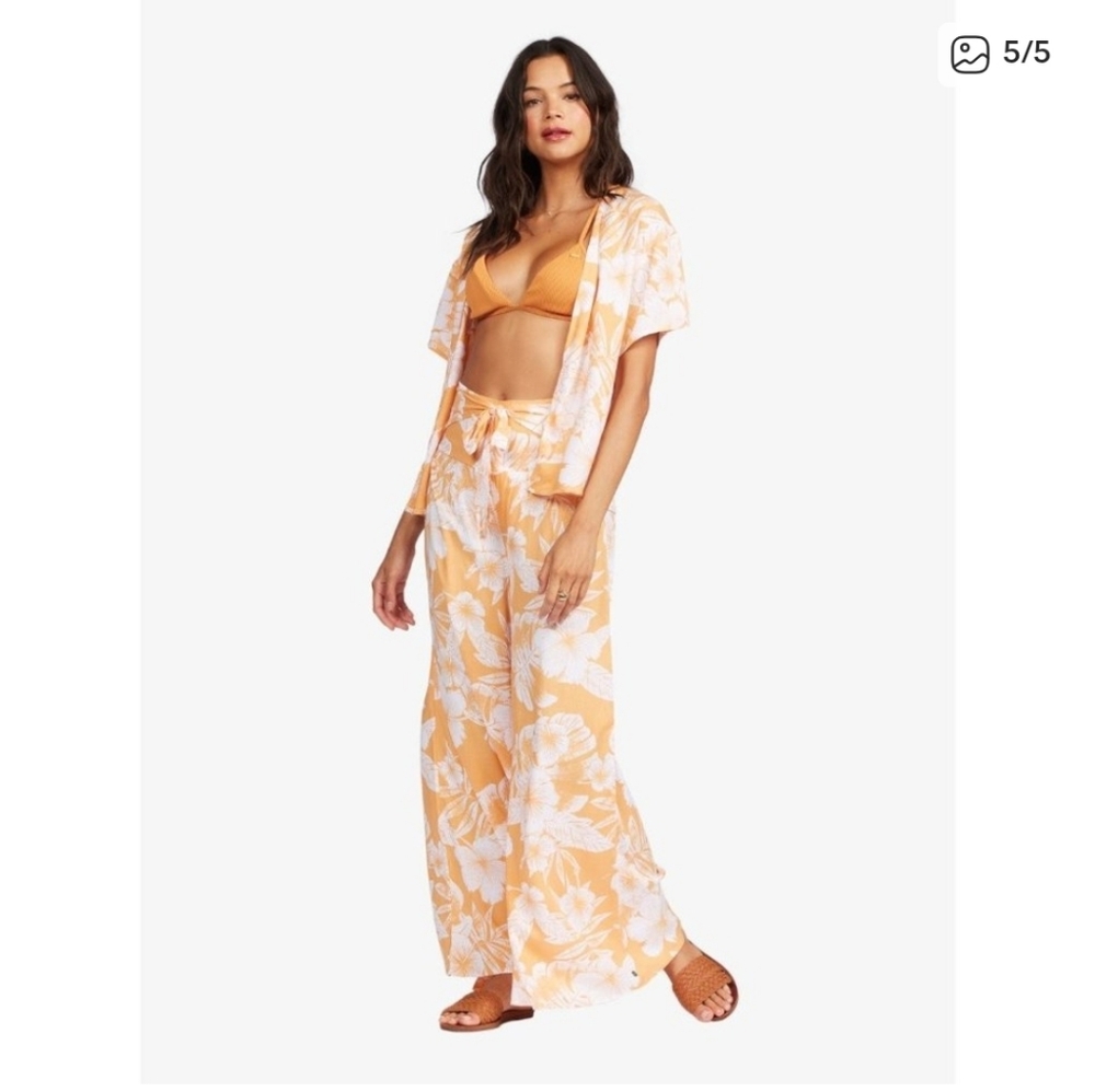 Roxy Golden Shore Orange Floral Flowy Pants